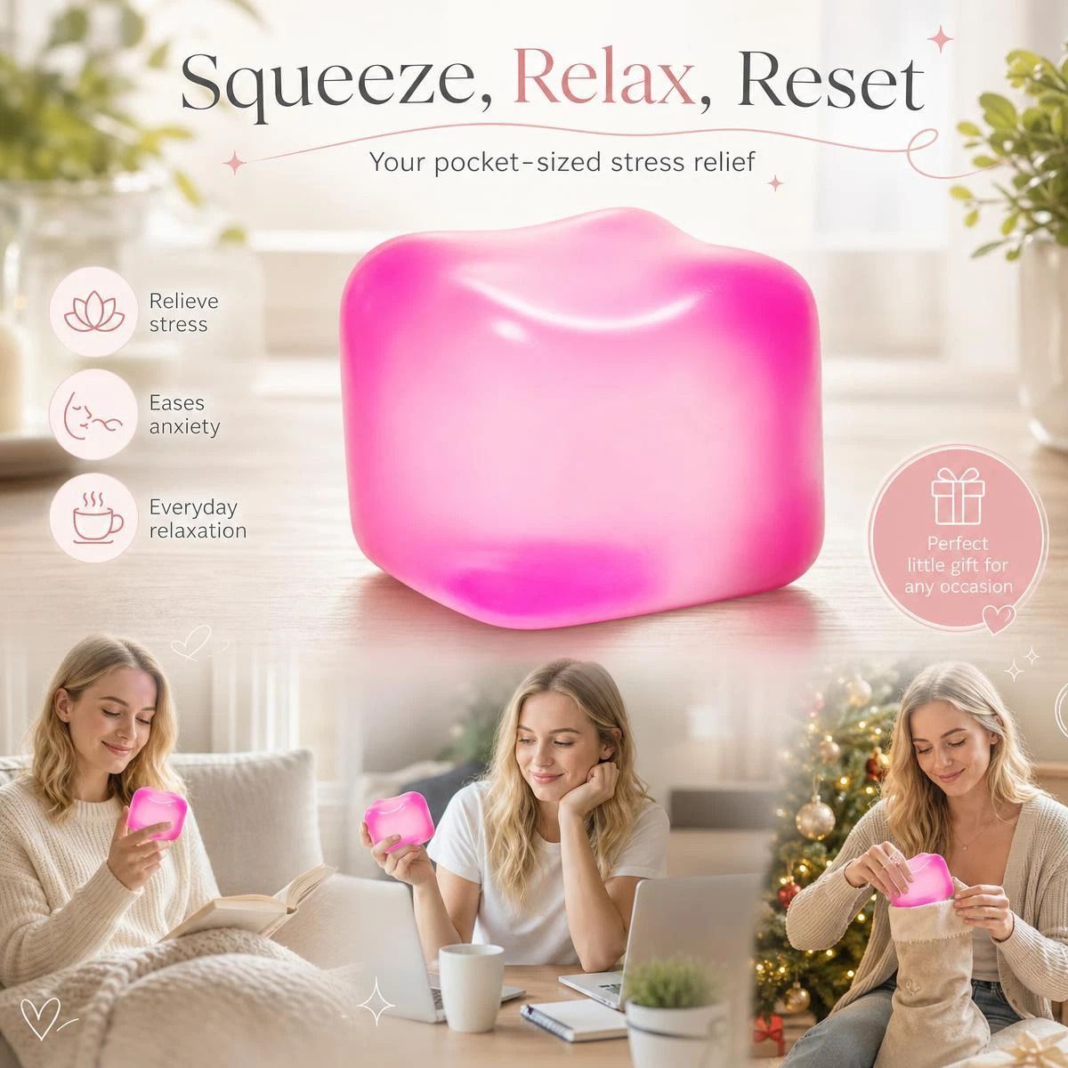 Slow Rise Maltose Ice Cube Squishy Pink, Ease Fatigue, Xmas Present — image 1
