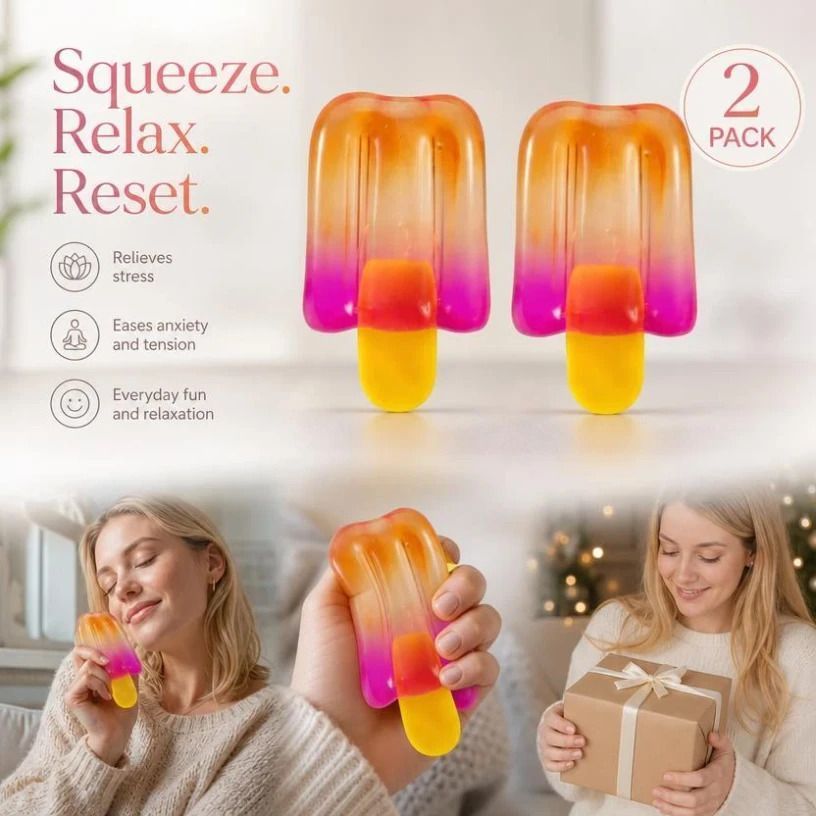 2 Pack Orange Popsicle Squishy, Twin Soft Touch To Brighten Mood, Gift Duo — image 1