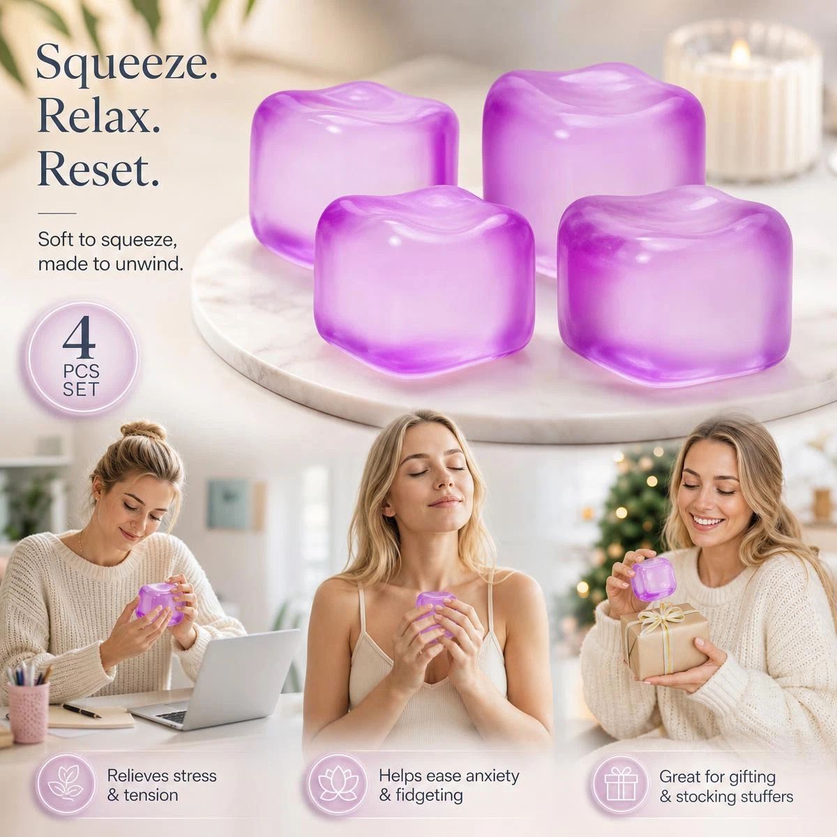 4 Pack Purple Ice Cube Squishy — image 1