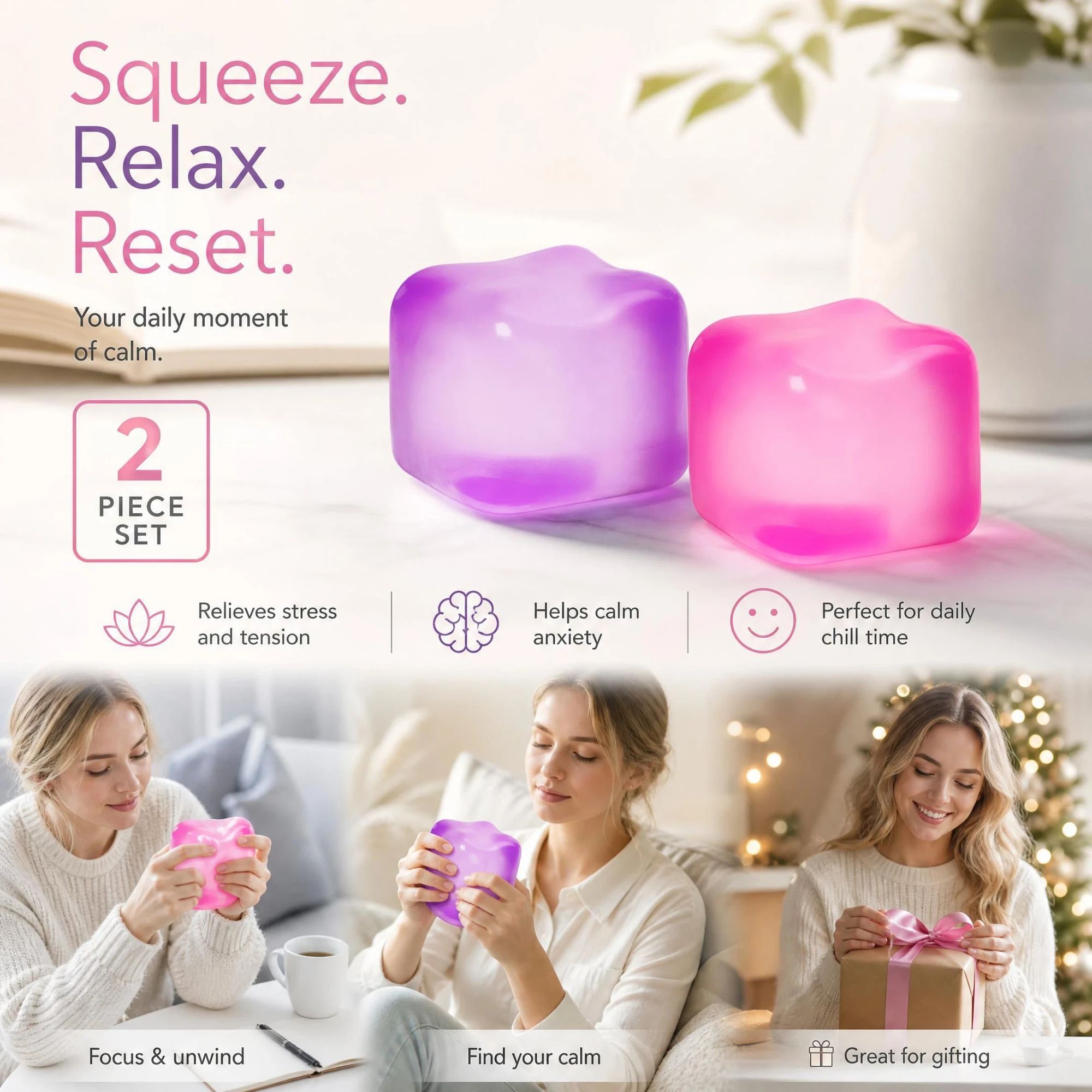 2 Pack Purple & Pink Ice Cube Squishy Mix — image 1