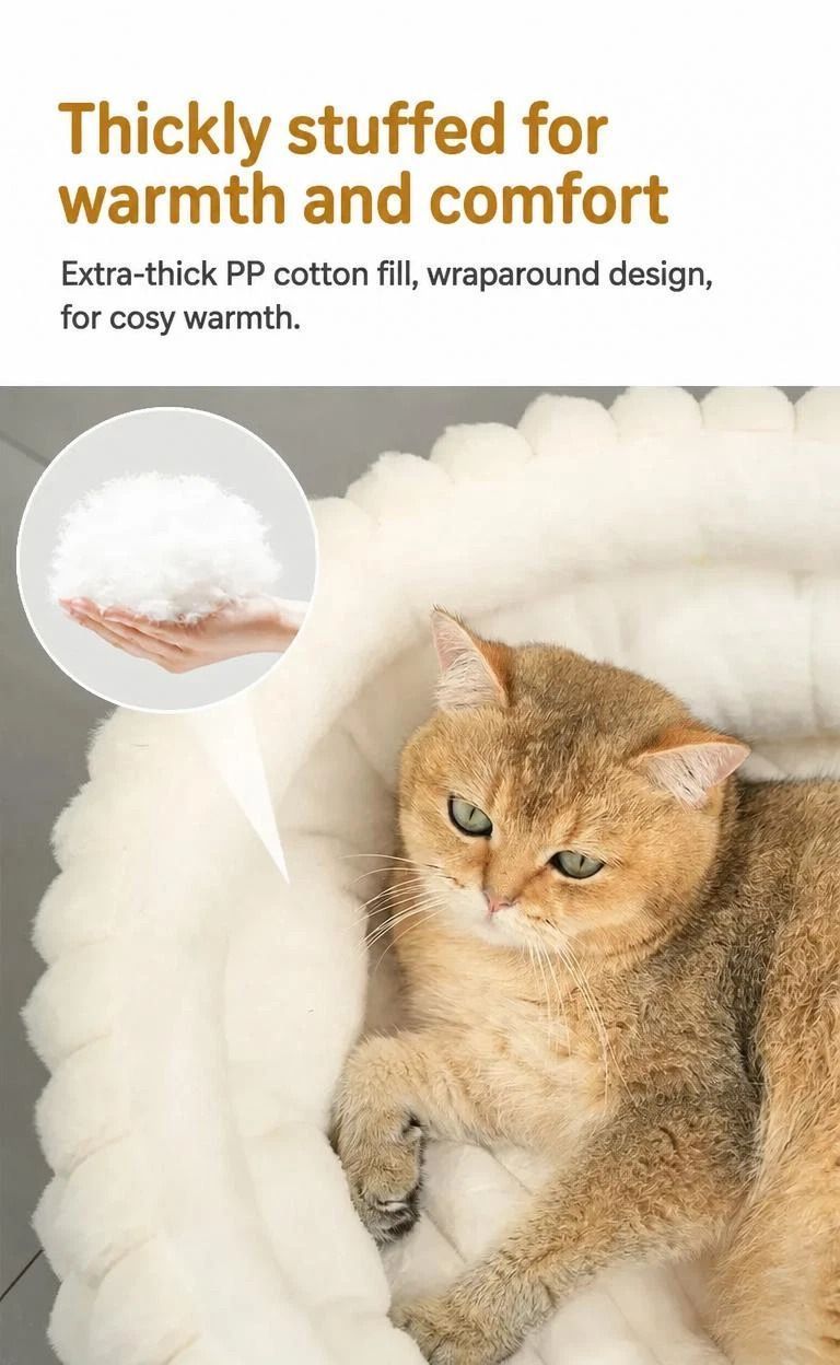 Detachable Washable Dog Cat Bed, Cream Faux Rabbit Fur M Size, Indoor Rest Cushion view 3