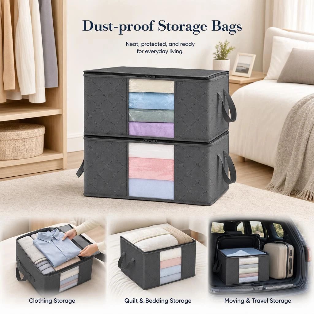 3 Pack 60L Medium Bedding Storage Bags Black Zipper — image 1