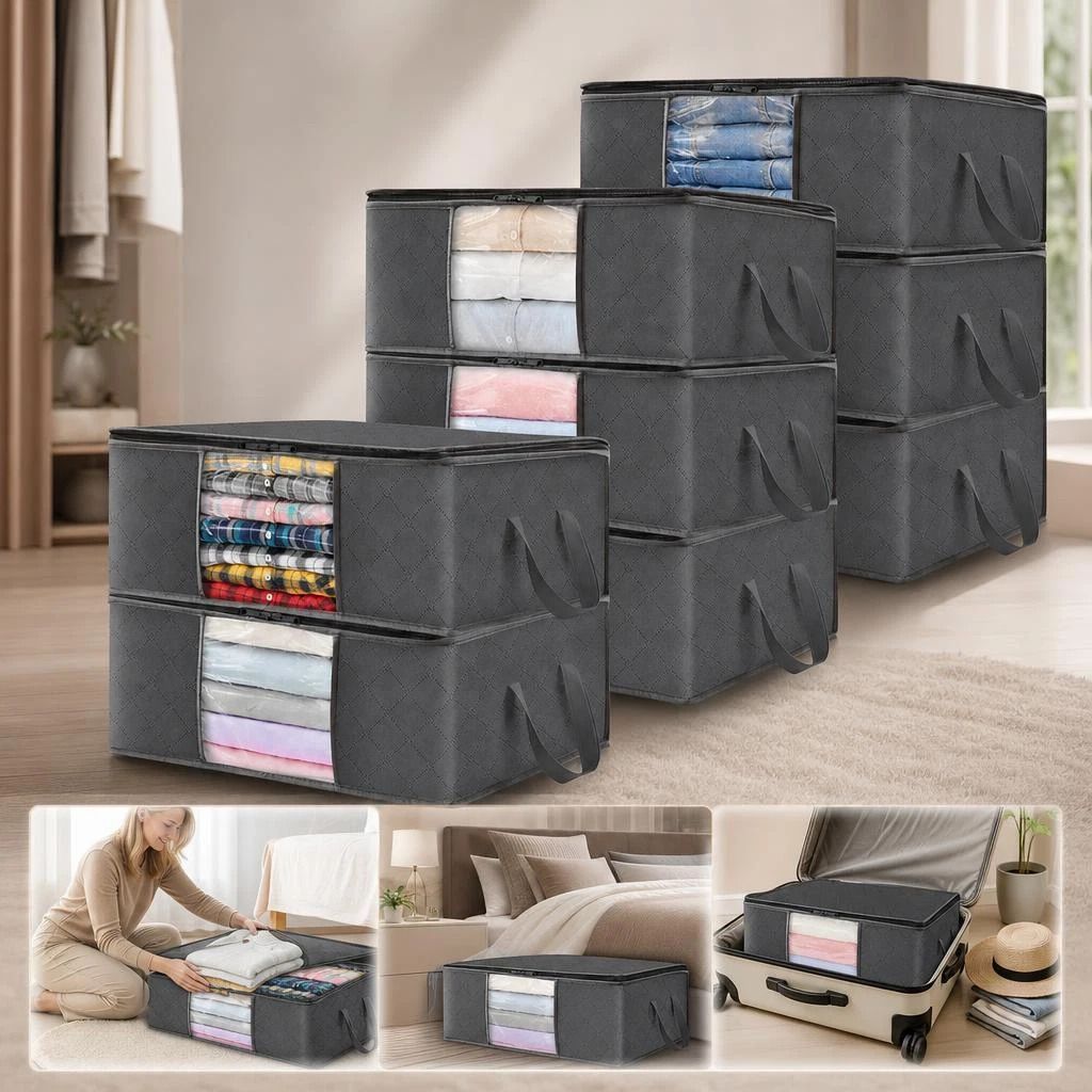 8 Pack 60L Clothing Packing Bags Black Zipper — image 1