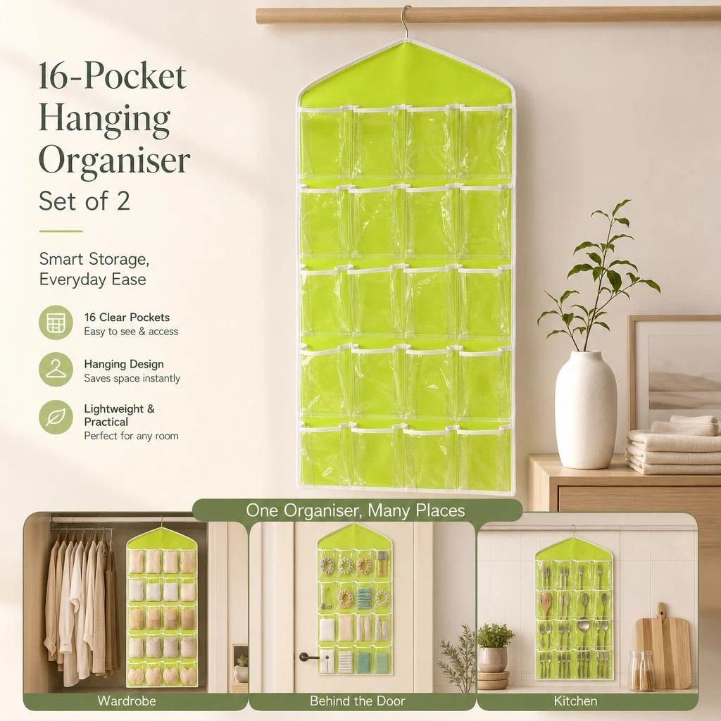 2 Pack 16-Grid Clear Hanging Storage Bags — image 1