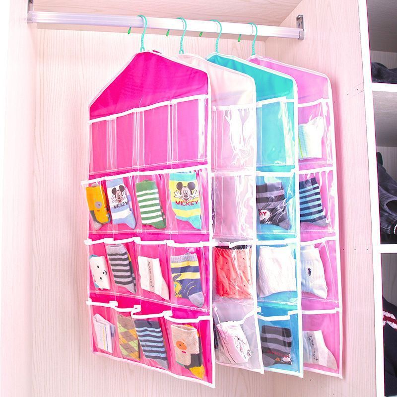 2 Pack 16-Grid Clear Hanging Storage Bags view 3
