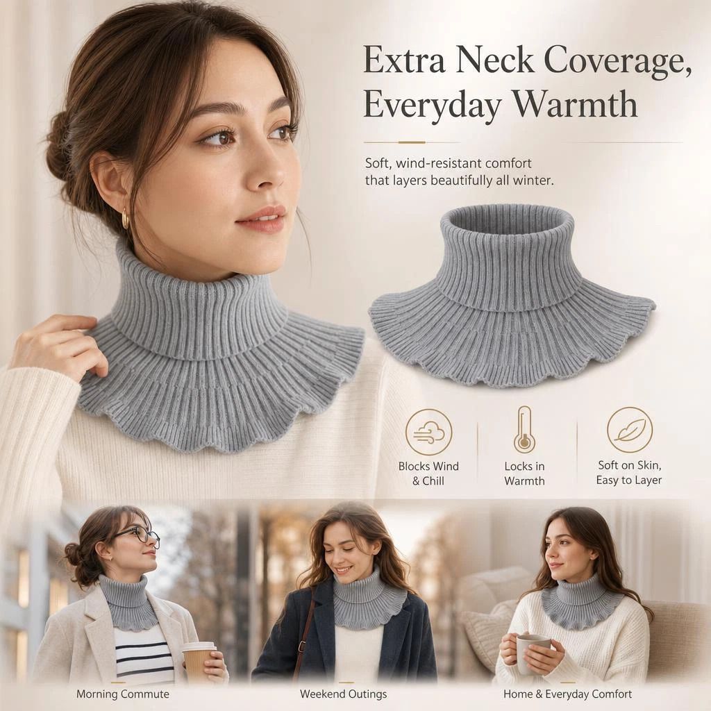 Thick warm knit mock high collar neck wrap