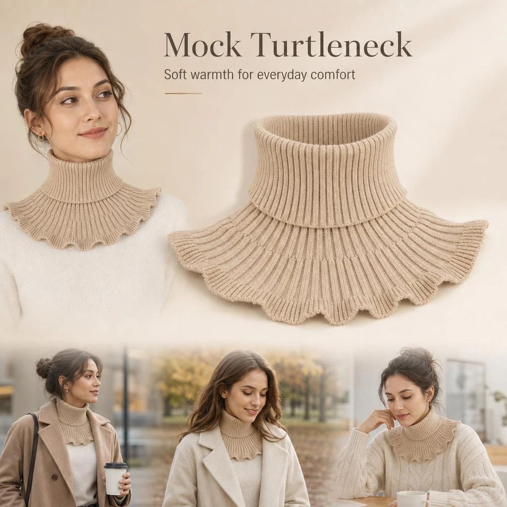 2-Pack thick khaki knit mock collar neck protectors