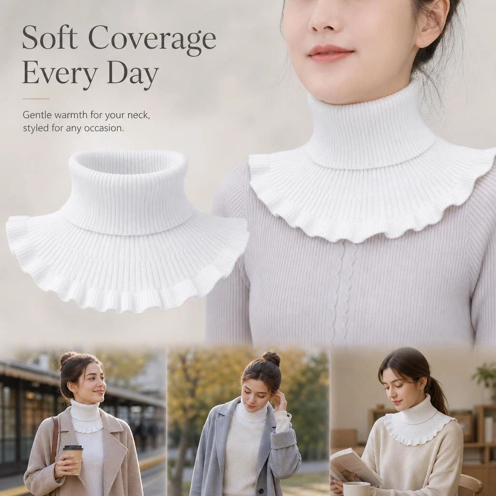 2-Pack thick white knit mock collar warmers
