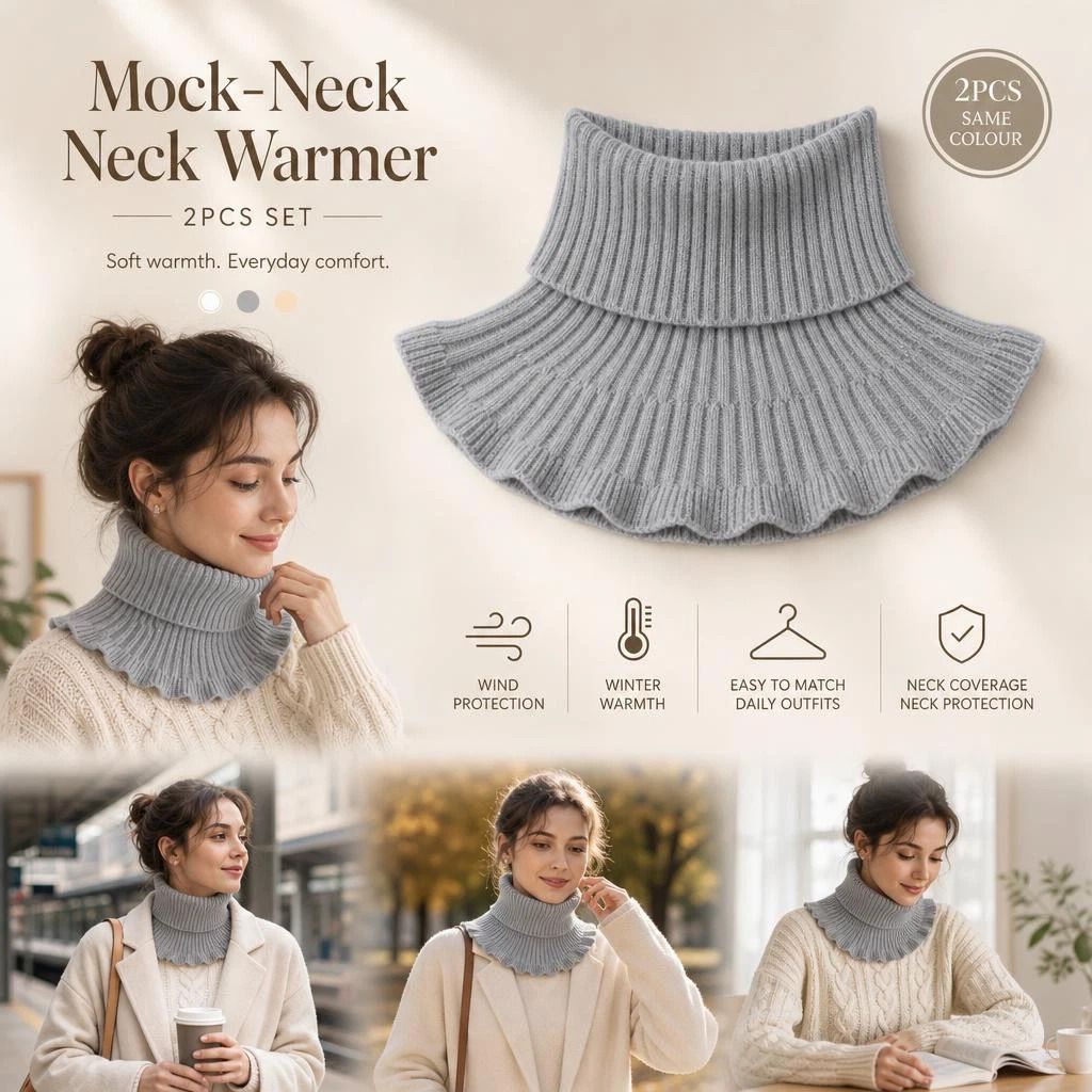 2-Pack thick grey warm mock high collar wraps
