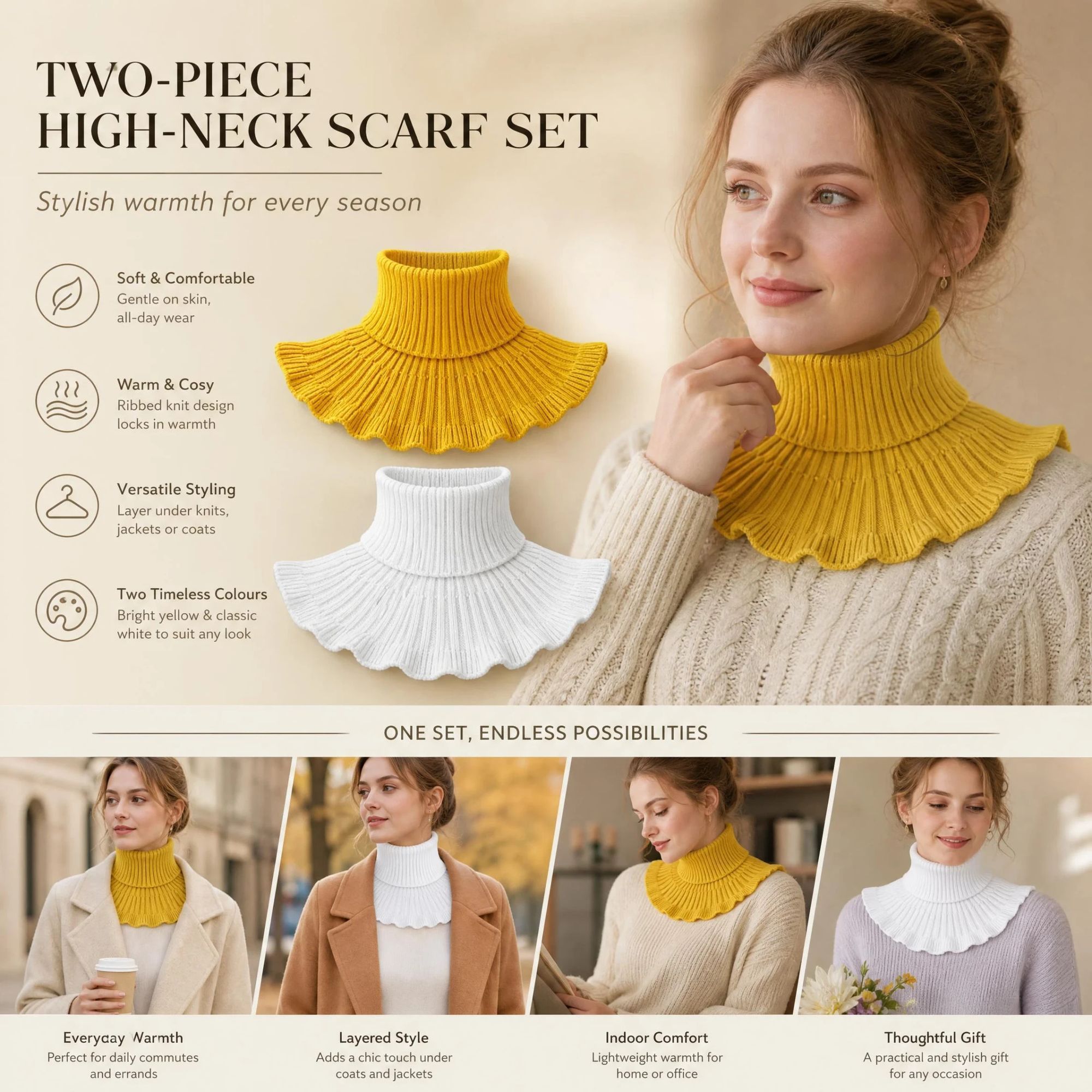 2-Pack thermal mock collar twin set Yellow & White