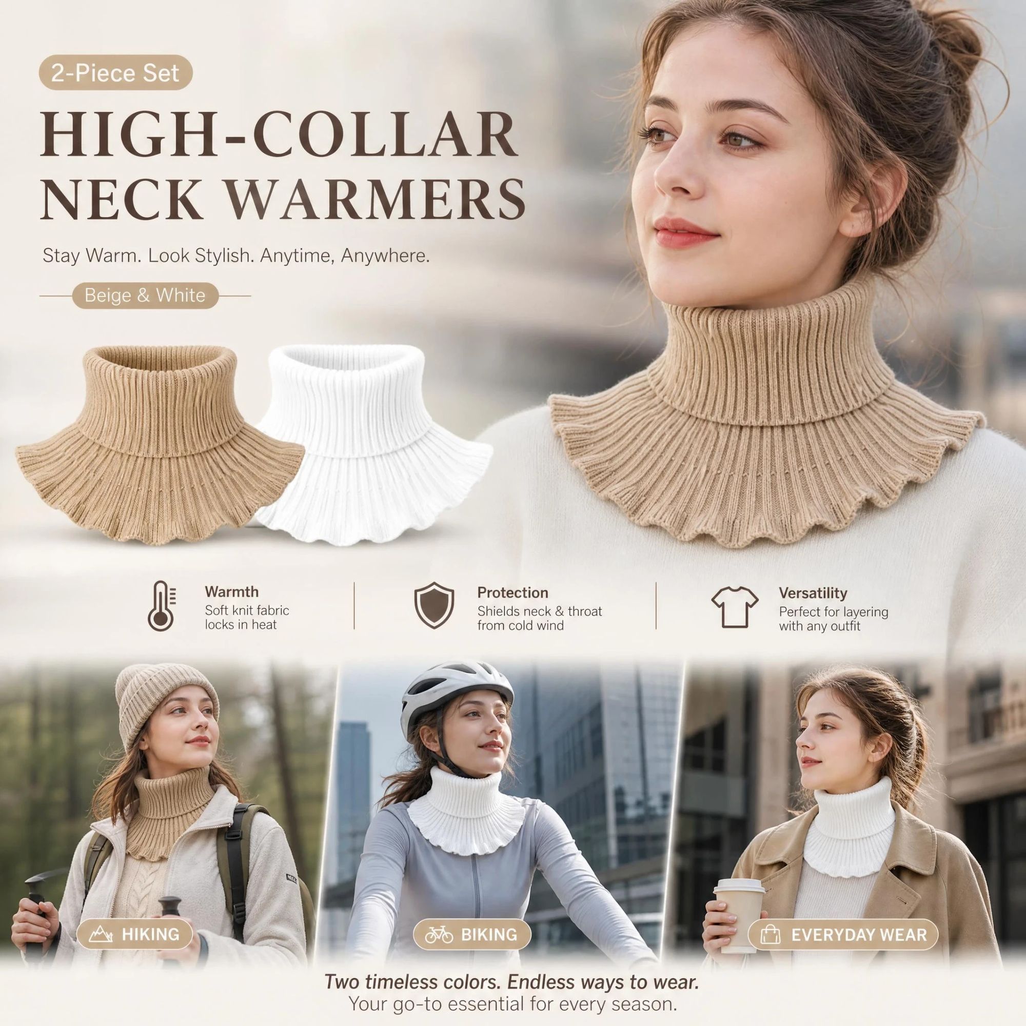 2-Pack Khaki & White thick thermal neck tube set