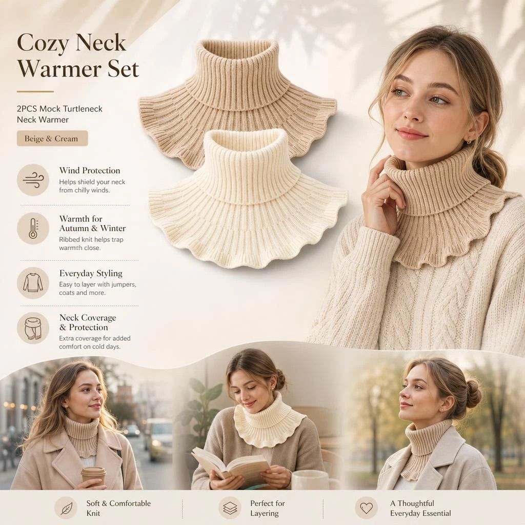 2-Pack Khaki & Off White thick knit snood combo