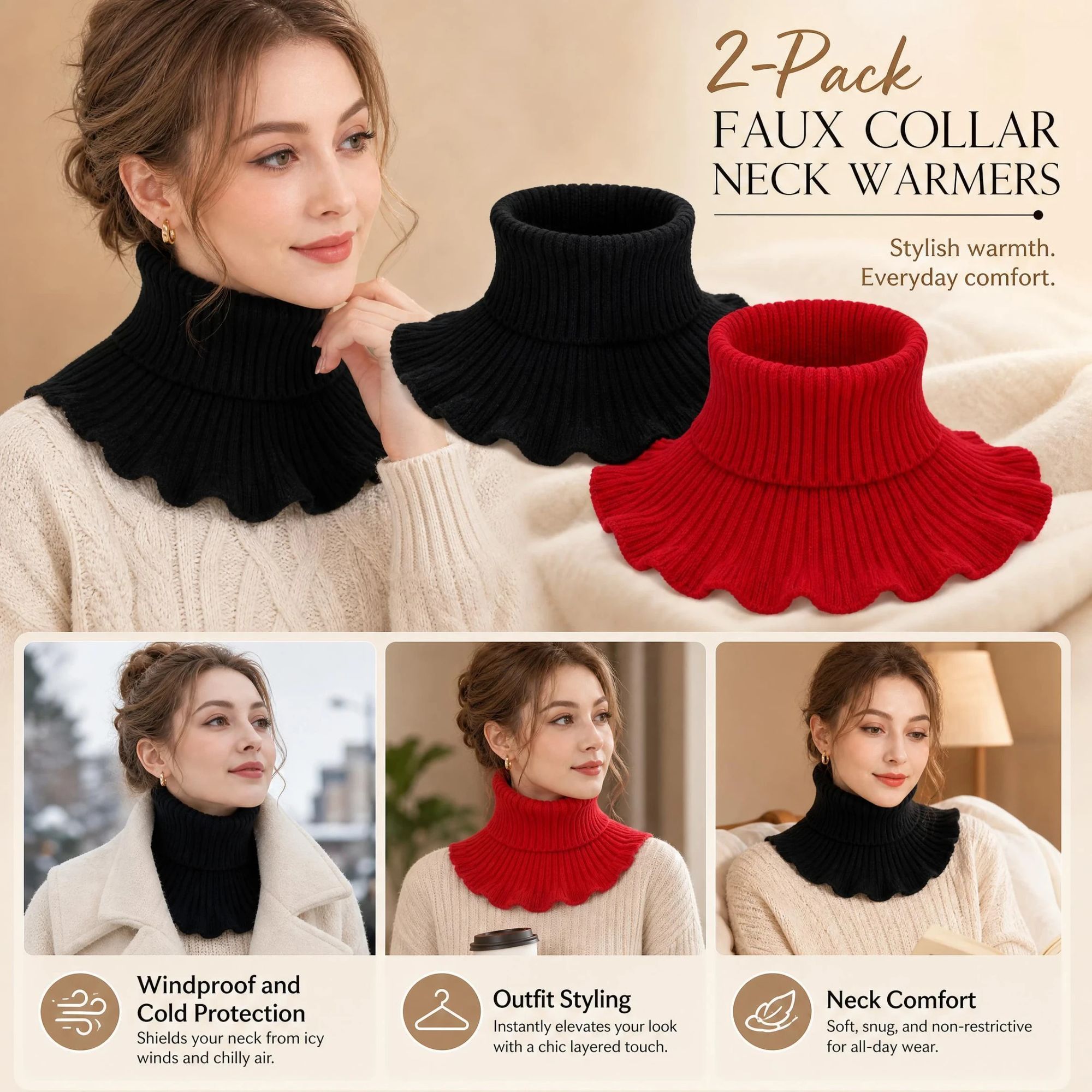 2-Pack Black & Bright Red thick neck protector combo