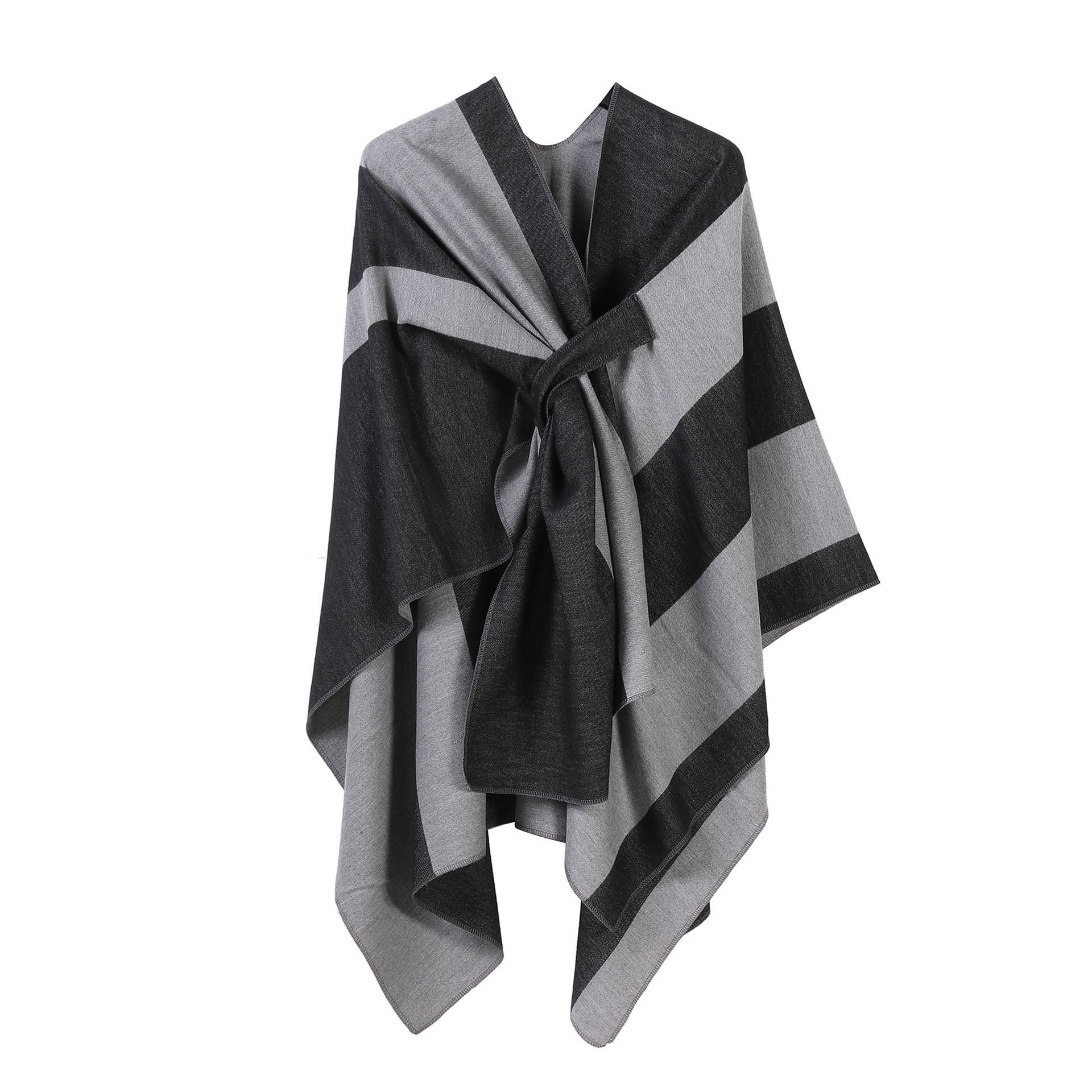 Daily Matching Faux Cashmere Wrap, Soft Vertical Striped Detail, Black Grey