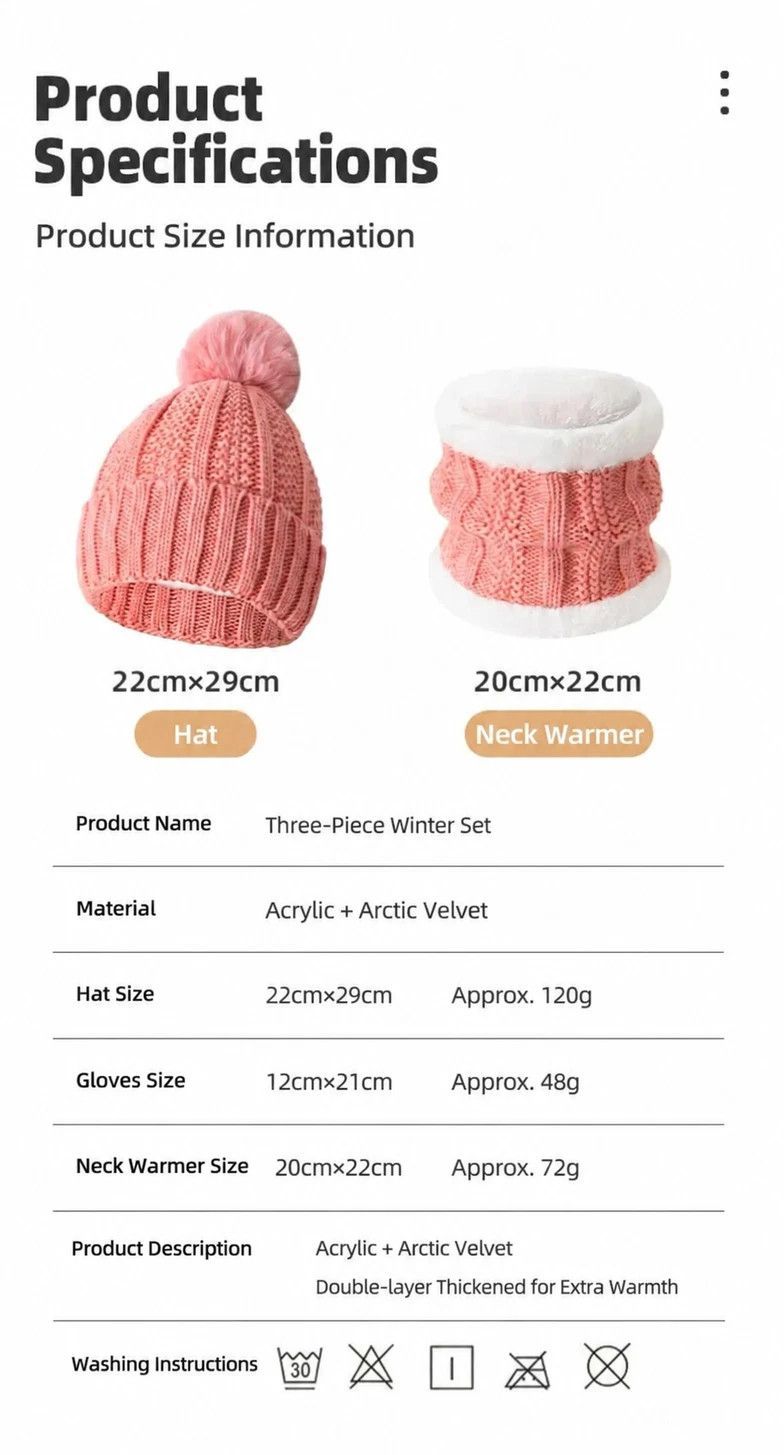 Nice Ski Trip Present Warm Insulated Knitted Hat 2 Set White view 3