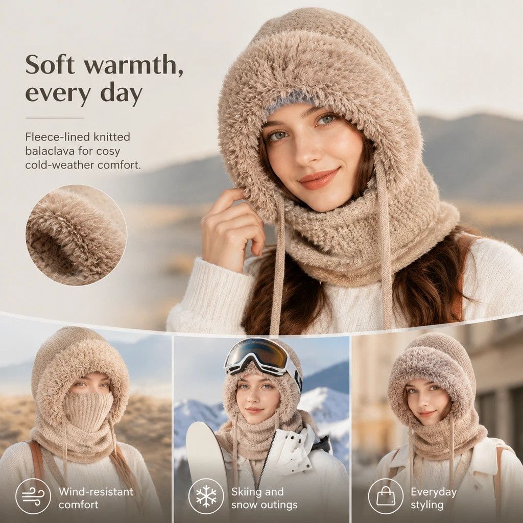 Practical Windproof Knit Combo Hat Khaki One Size — image 1
