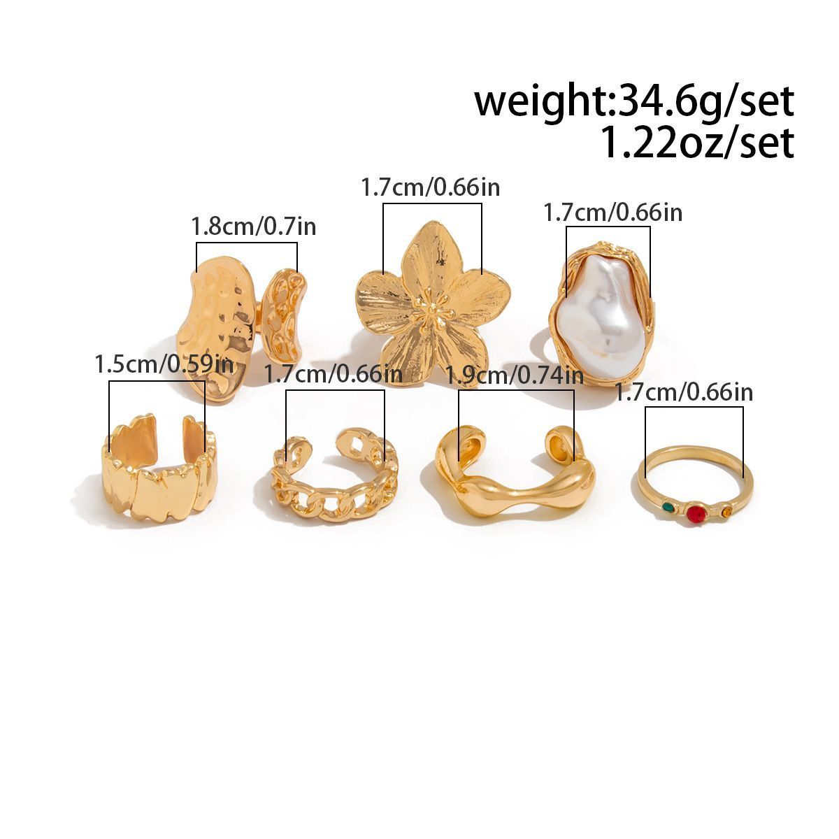 Handy Mixed Stone Lava Floral Ring Stack view 6