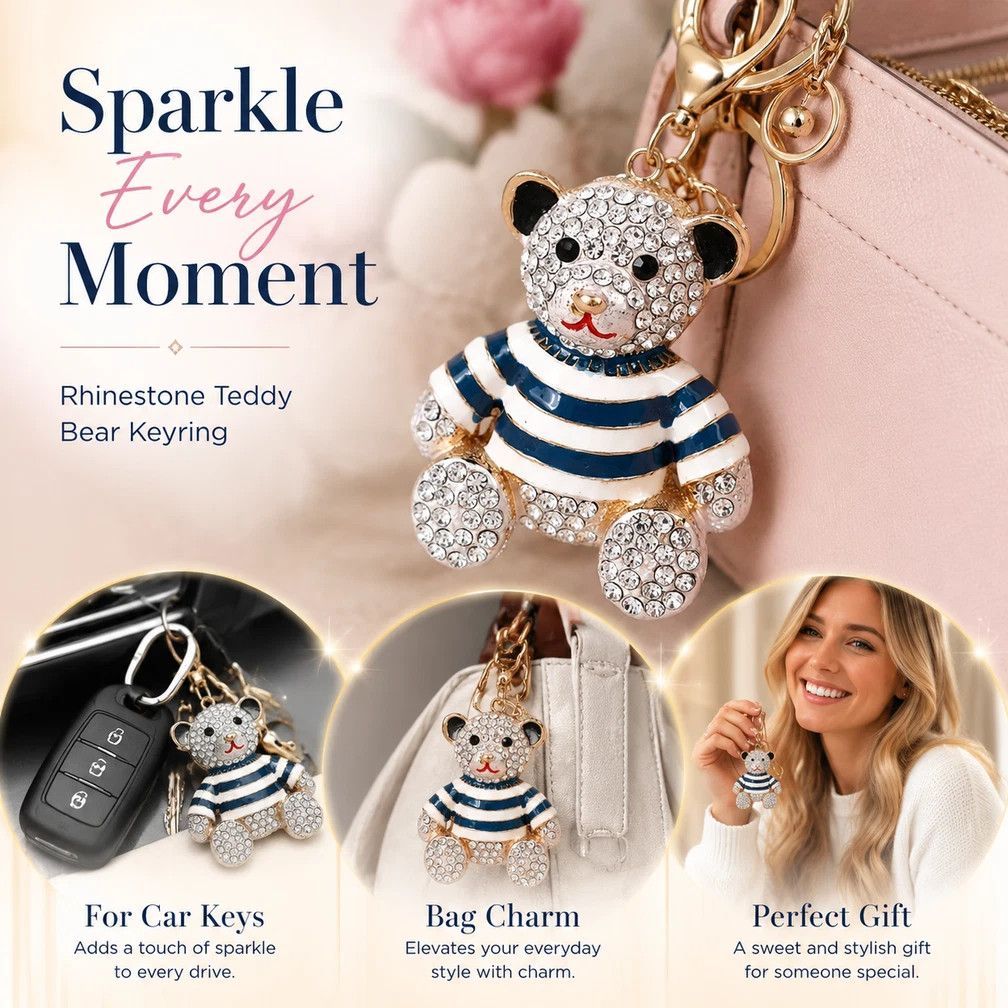 Shiny Crystal Decor Alloy Bear Keychain — image 1