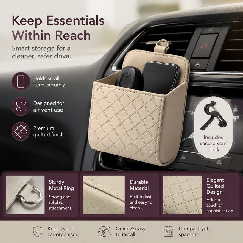 Sleek Sheepskin Car Air Outlet Storage Pouch view 2