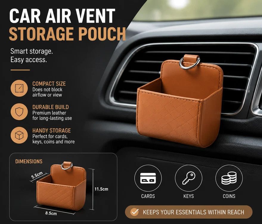 Sleek Sheepskin Car Air Outlet Storage Pouch view 5