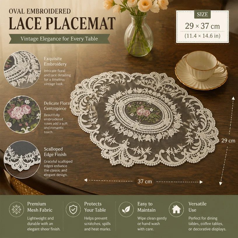 Classic Embroidered Lace Edge Placemat Set view 3