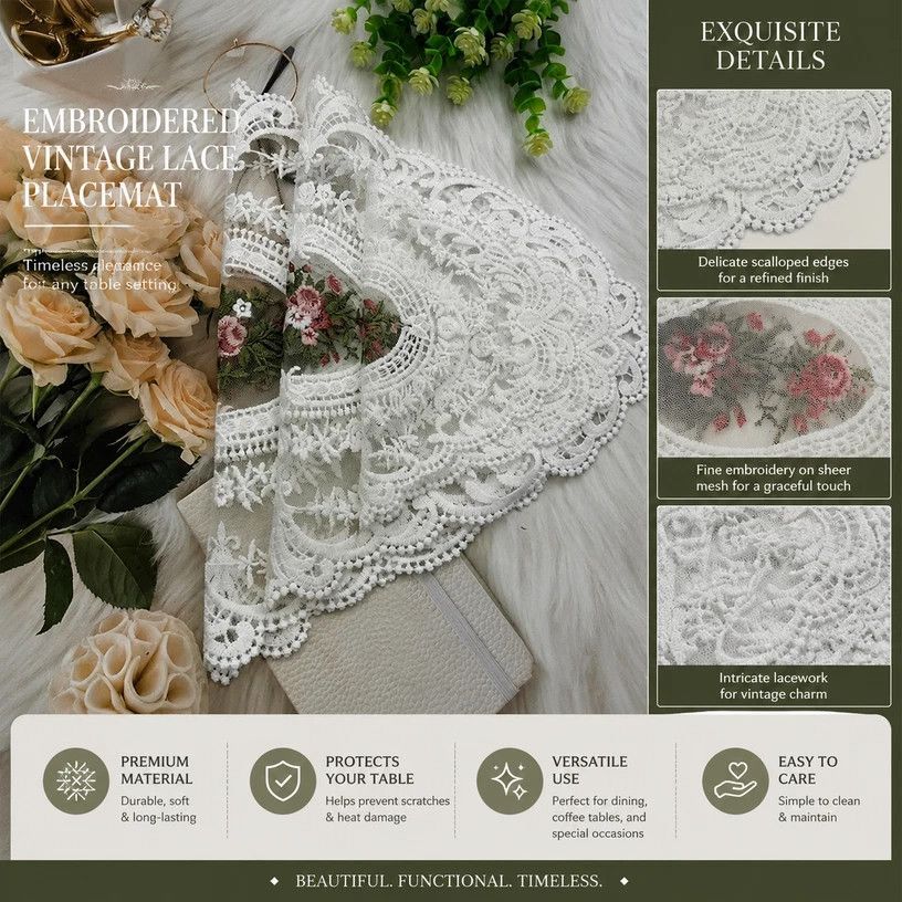 Classic Embroidered Lace Edge Placemat Set view 6