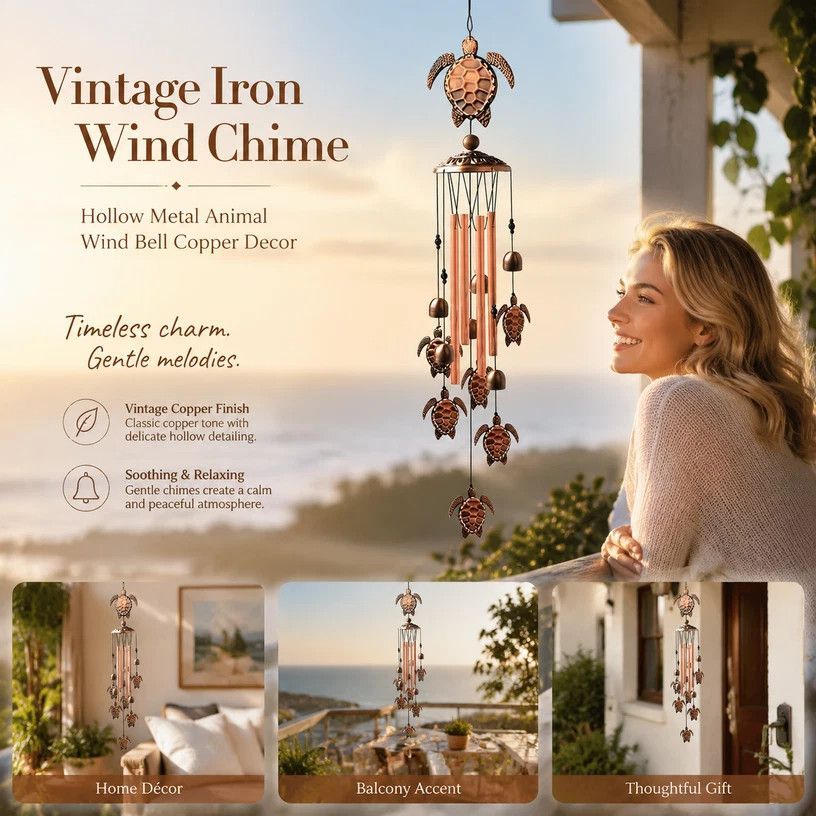 Retro Hollow Metal Tortoise Wind Bell — image 1