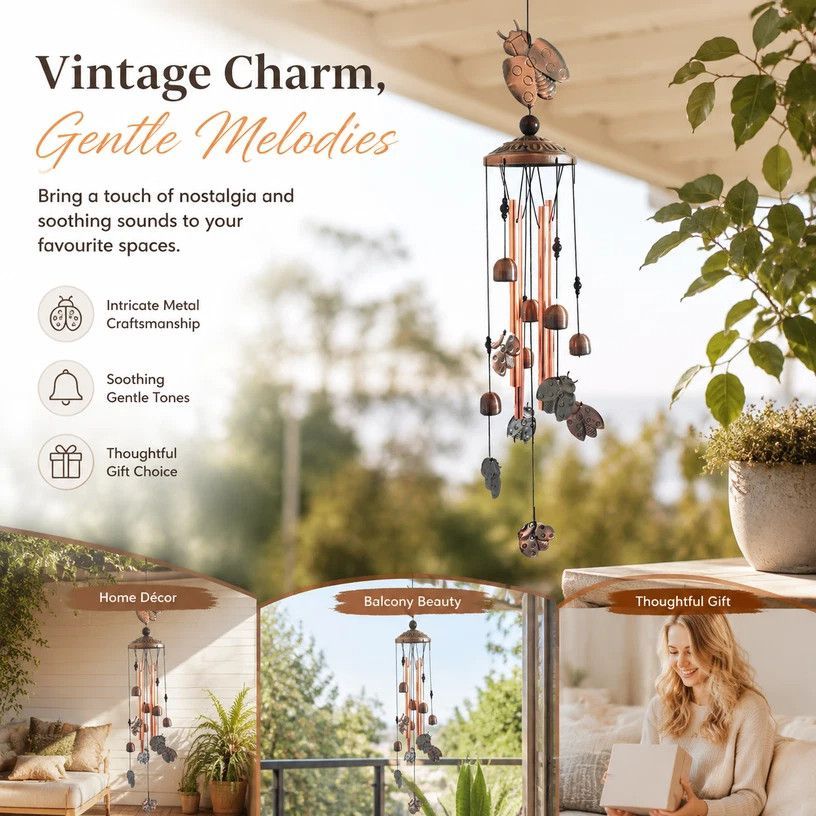 Antique Iron Ladybug Wind Spinner Chime — image 1