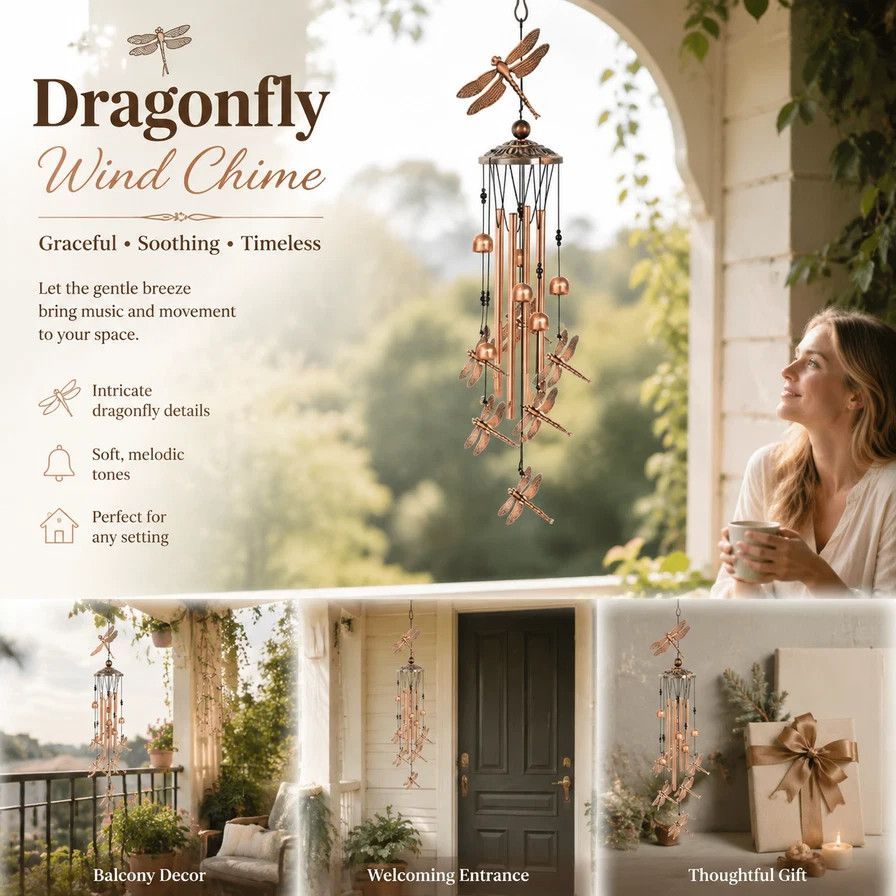 Vintage Hollow Metal Dragonfly Wind Chime — image 1