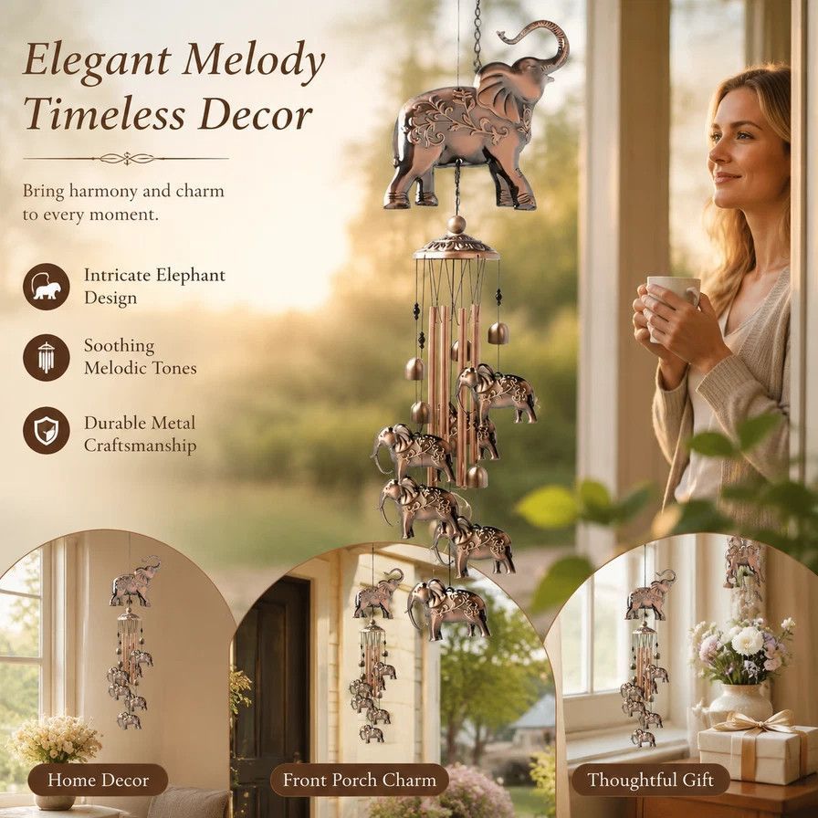 Antique Hollow Metal Elephant Wind Chime — image 1