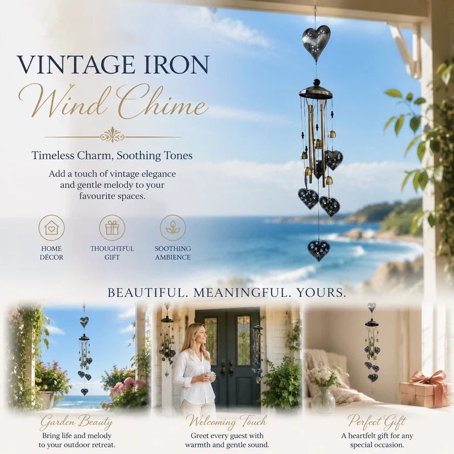 Retro Bronze Heart Hollow Iron Wind Bell — image 1