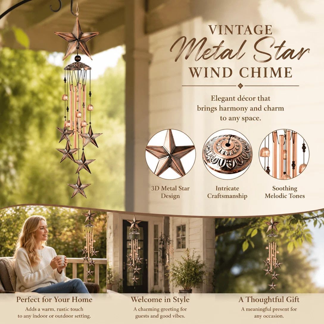 Vintage Hollow Metal Five-Pointed Star Wind Chime — image 1