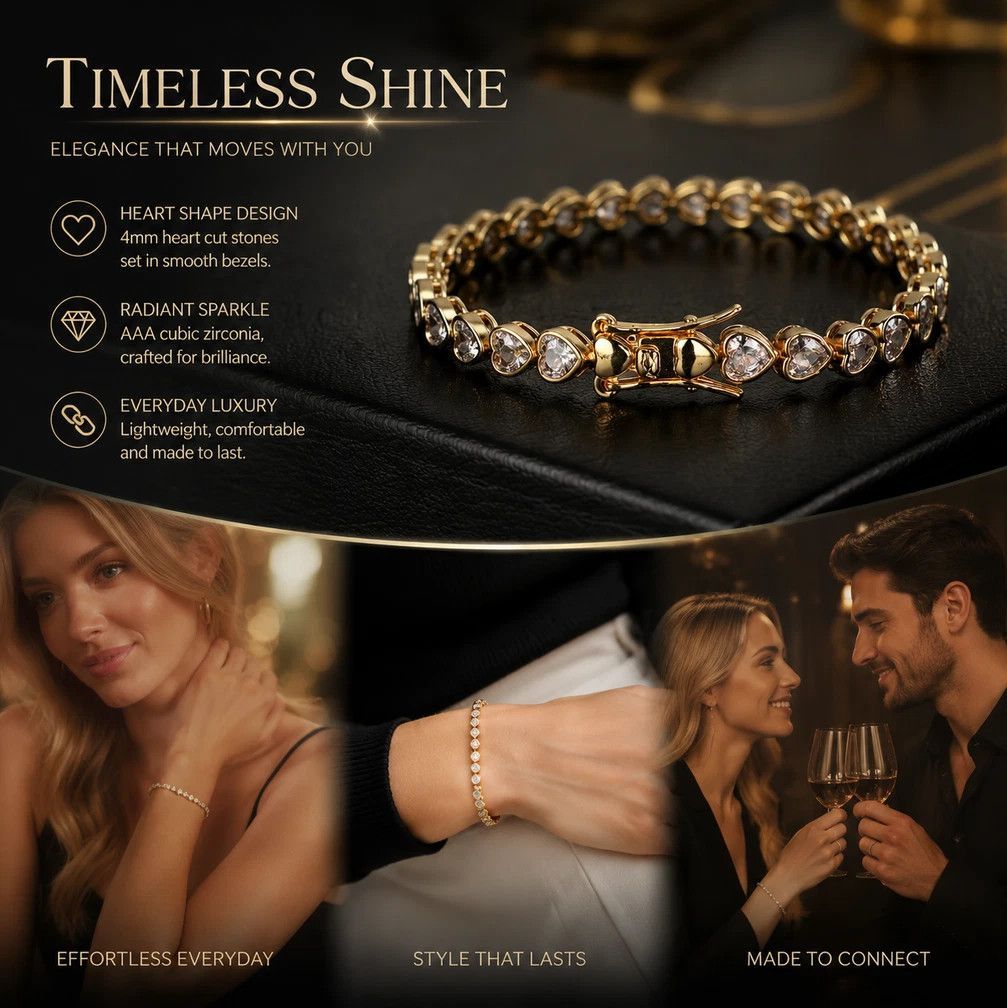 4*4mm Heart Inlaid Tennis Chain Bracelet
