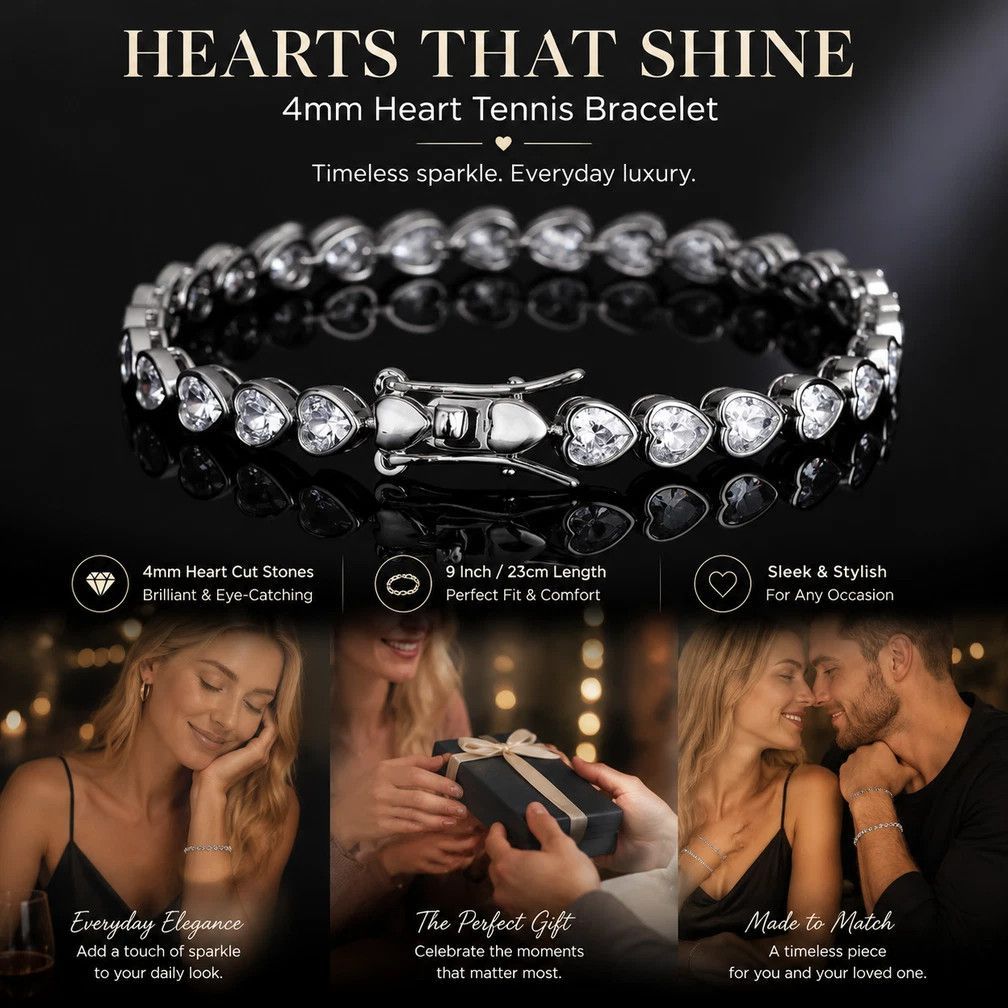 4*4mm Heart Setting Tennis Chain Bracelet