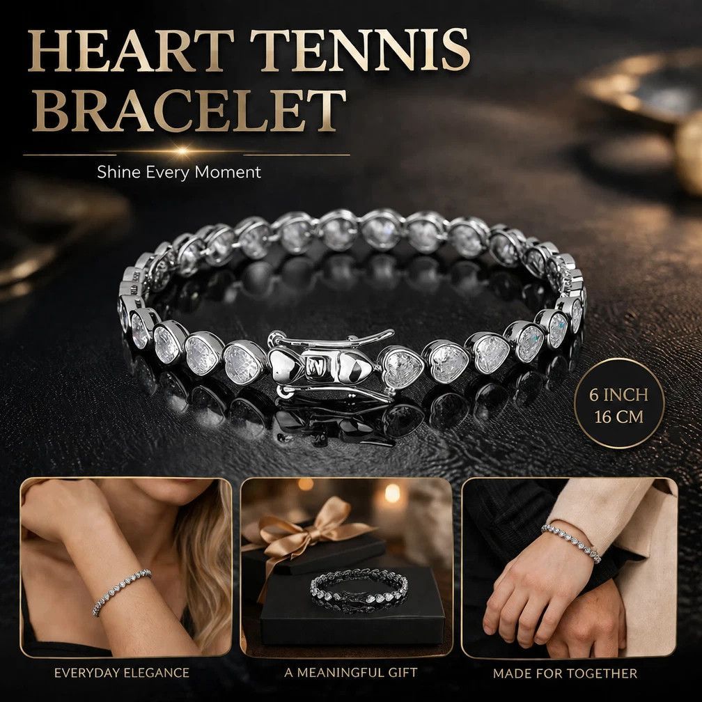 4*4mm Heart Inlaid Single Row Tennis Bracelet