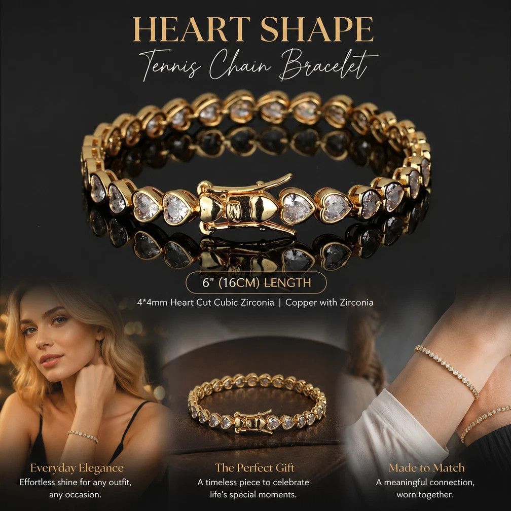 4*4mm Heart Packed Hip Hop Tennis Bracelet