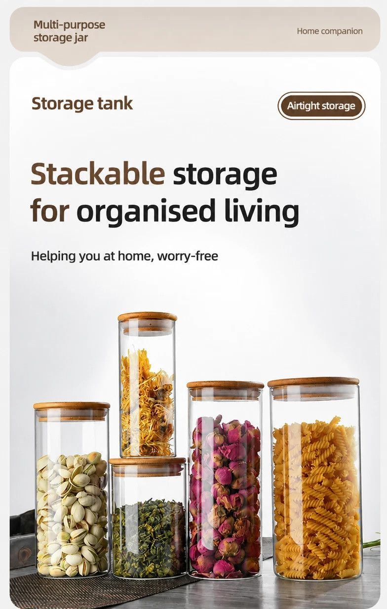 Clear Glass Airtight Canister With Bamboo Lid view 4