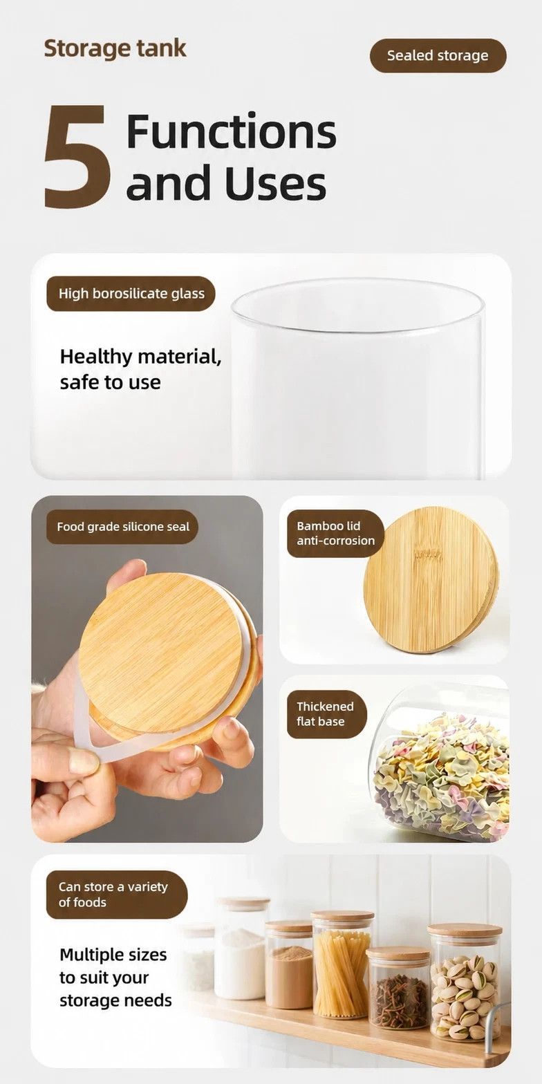 Airtight Glass Kitchen Canister With Bamboo Lid view 3