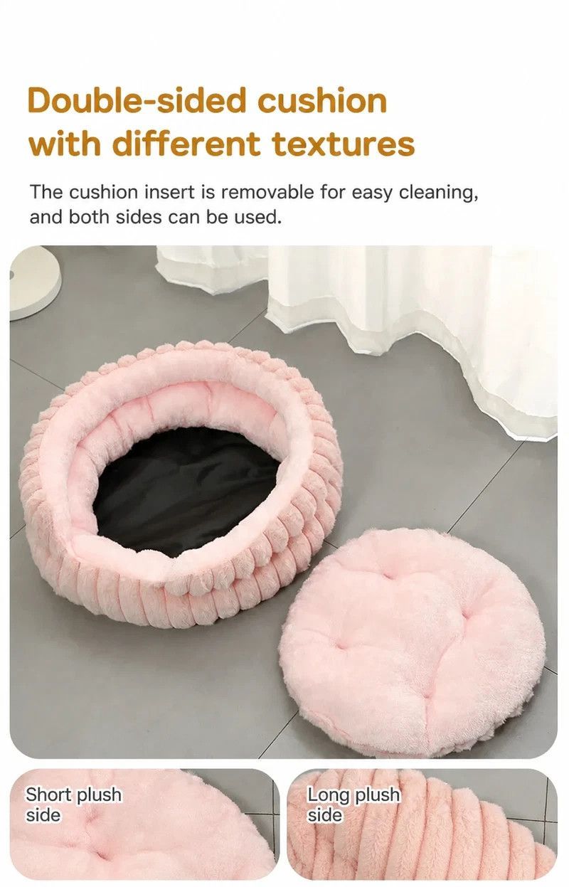 Removable Faux Rabbit Fur Round Pet Bed view 5