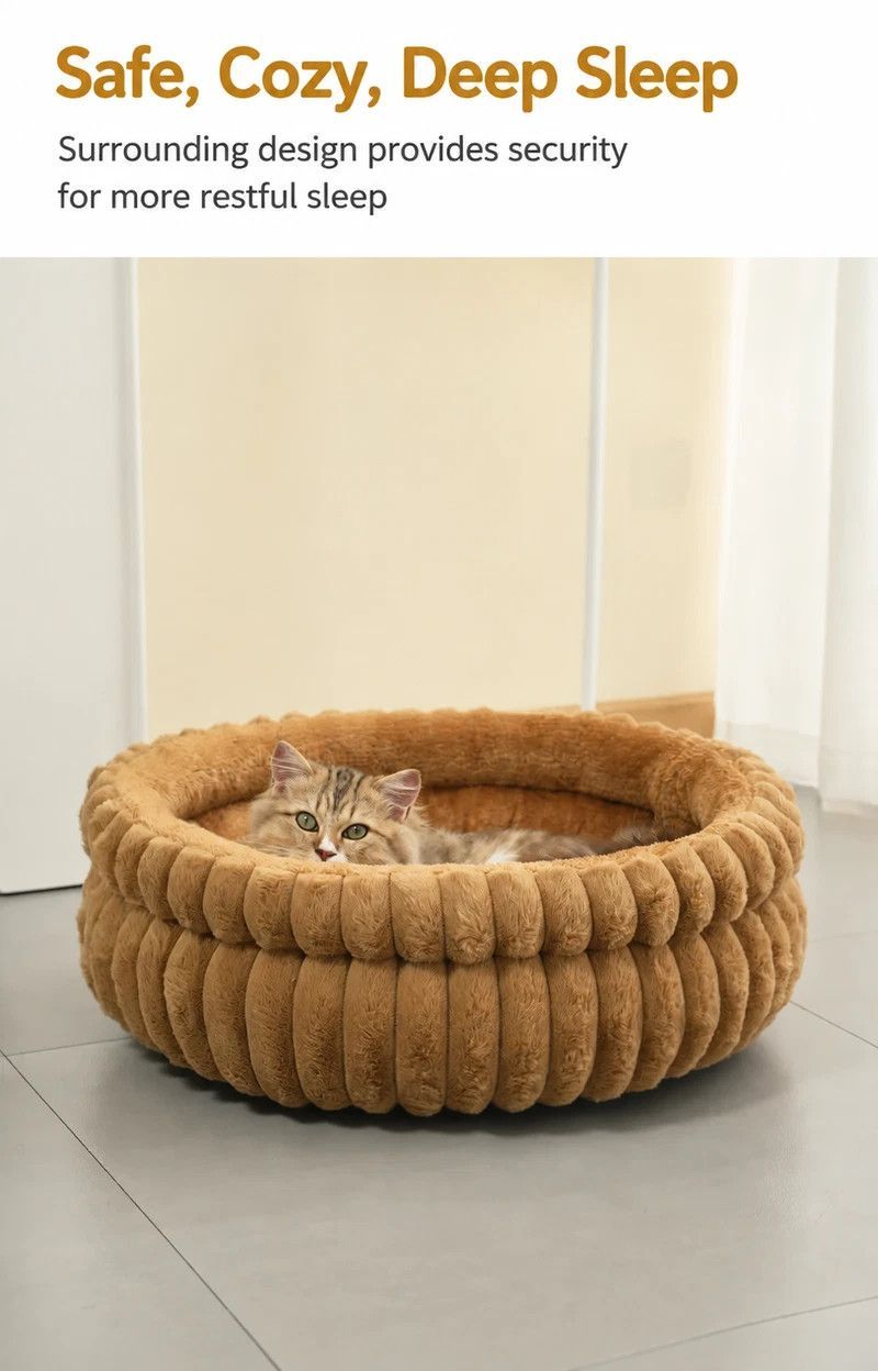Removable Faux Rabbit Fur Round Pet Bed view 2
