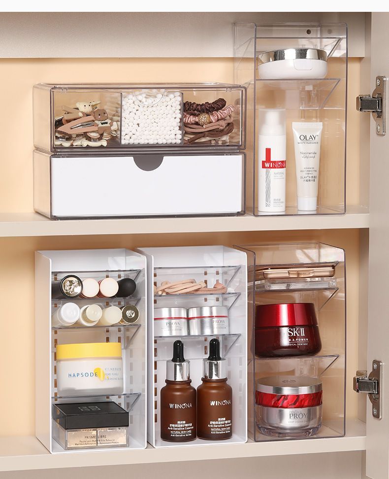 White Single Grid Single Layer Drawer Organiser, Acrylic Cosmetic Storage Tray view 7