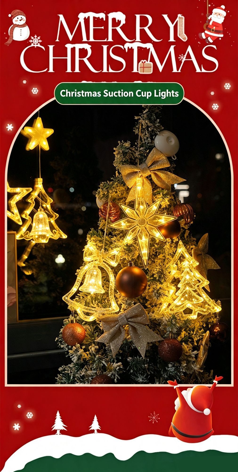 Warm White Santa Claus LED Suction Curtain Lights view 2