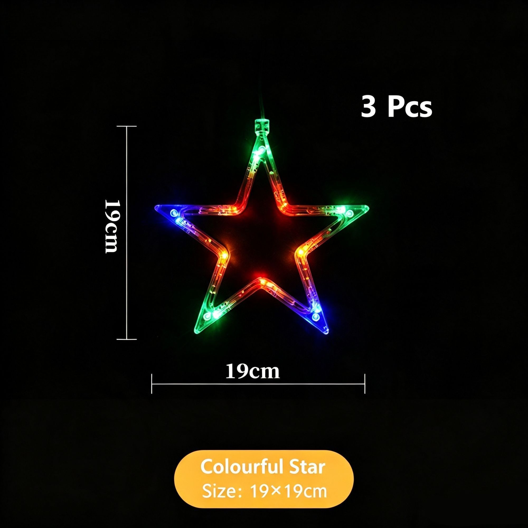 Colourful Five Point Star LED Suction Cup Curtain Lights 3 Pack — image 1