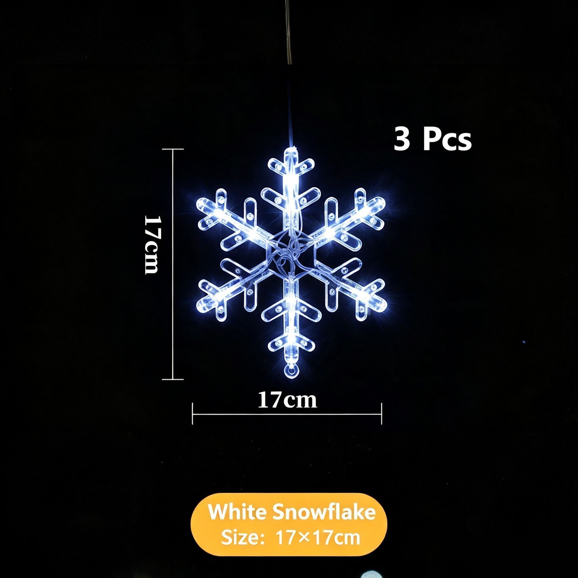 White Light Snowflake LED Suction Cup Lights 3 Pack — image 1
