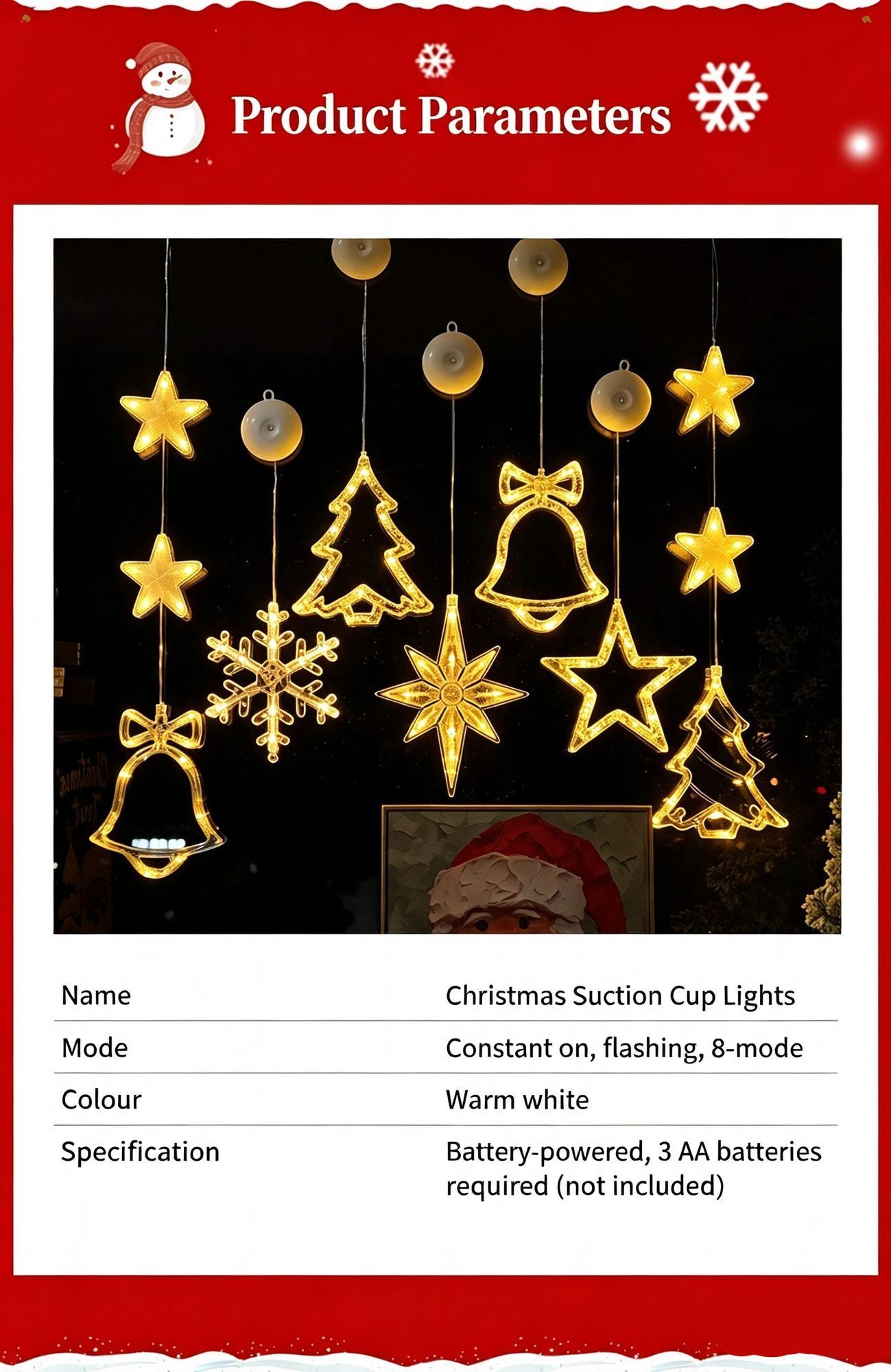 Warm White Reindeer LED Suction Curtain Lights 3 Pack view 4
