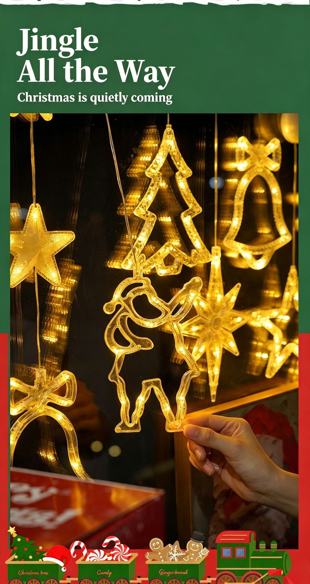 Warm White Reindeer LED Suction Curtain Lights 3 Pack view 6