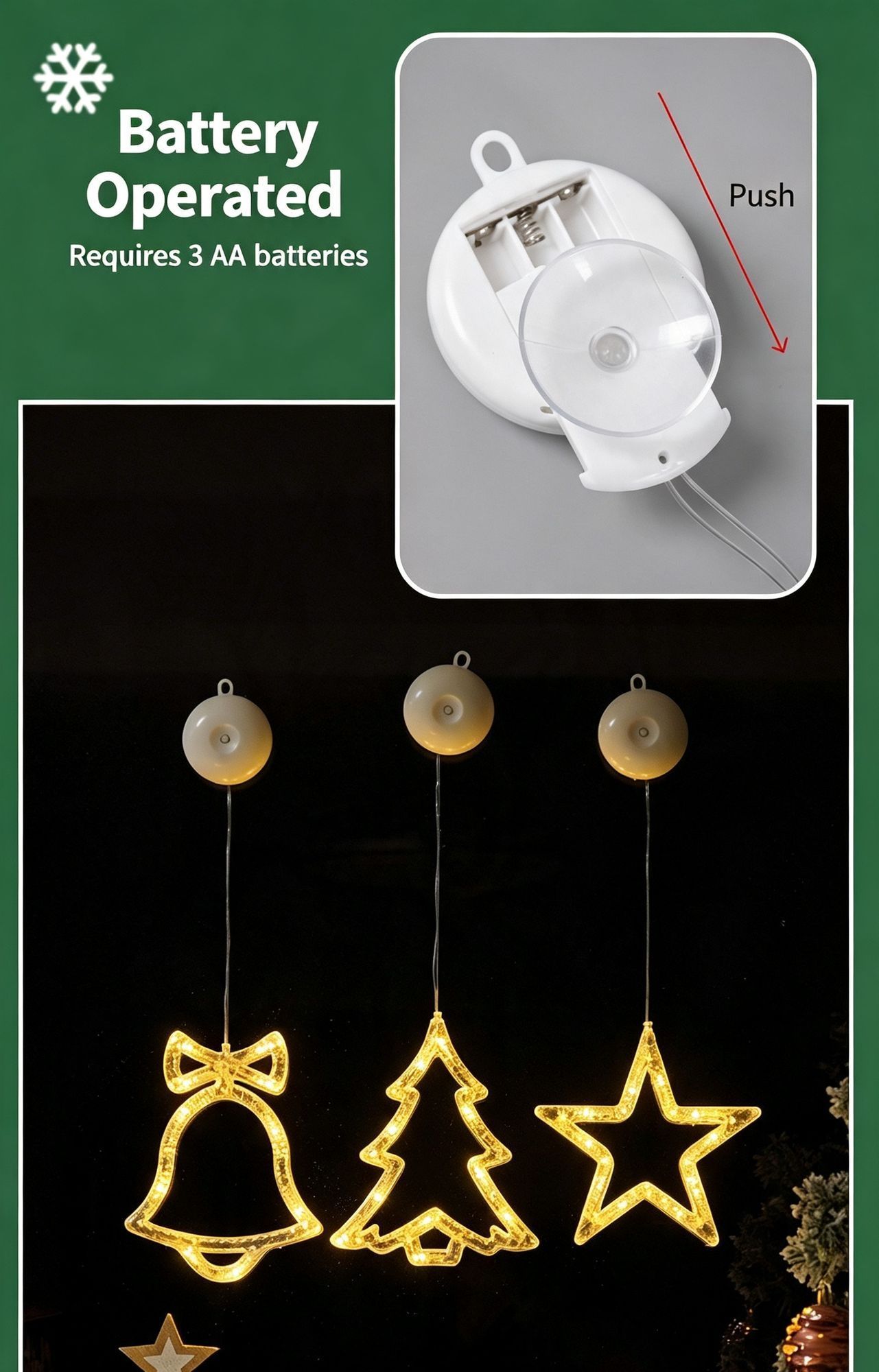 Warm White Diamond Snowflake Star LED Suction Cup Lights 3 Pack view 8