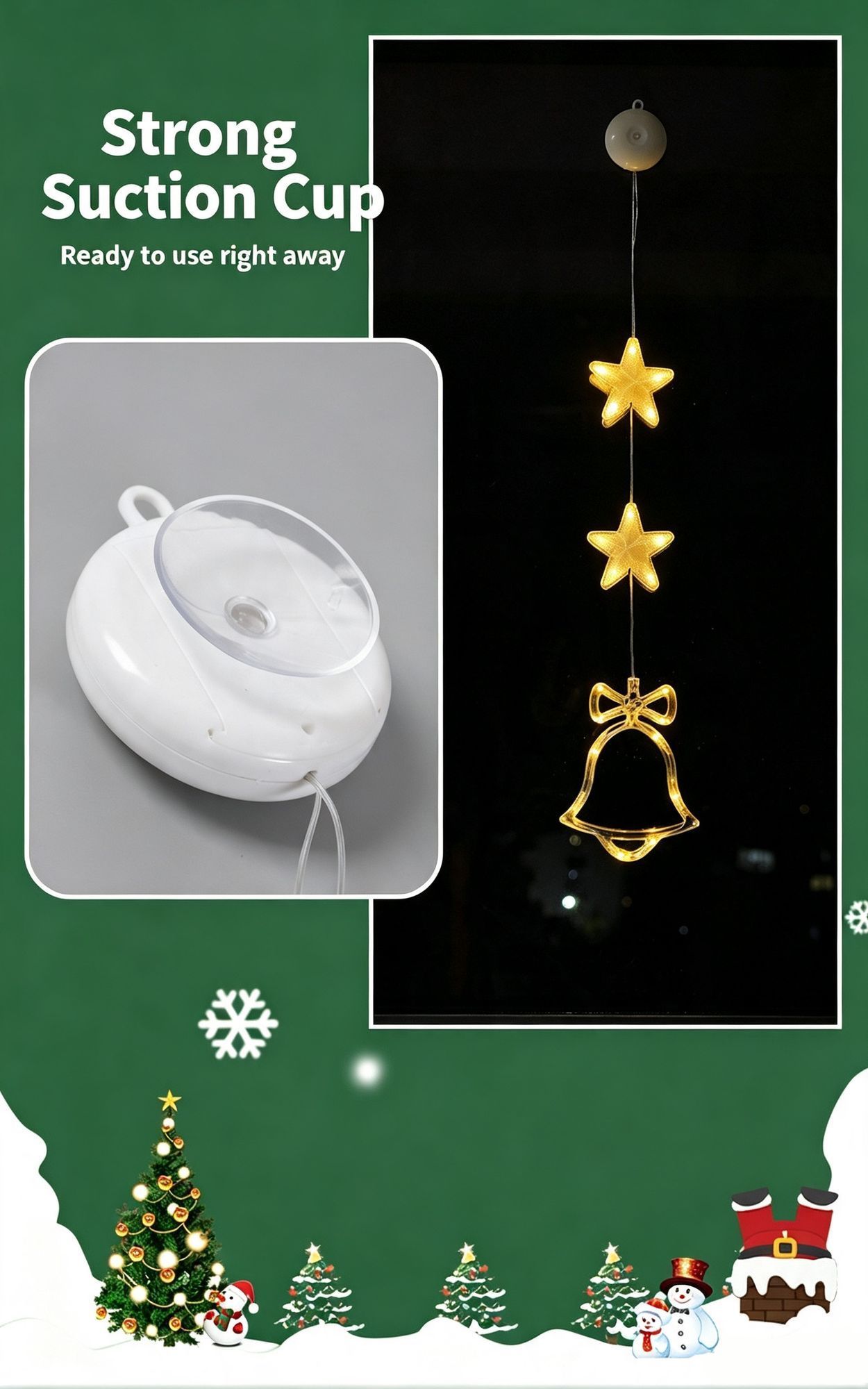Warm White Diamond Snowflake Star LED Suction Cup Lights 3 Pack view 9