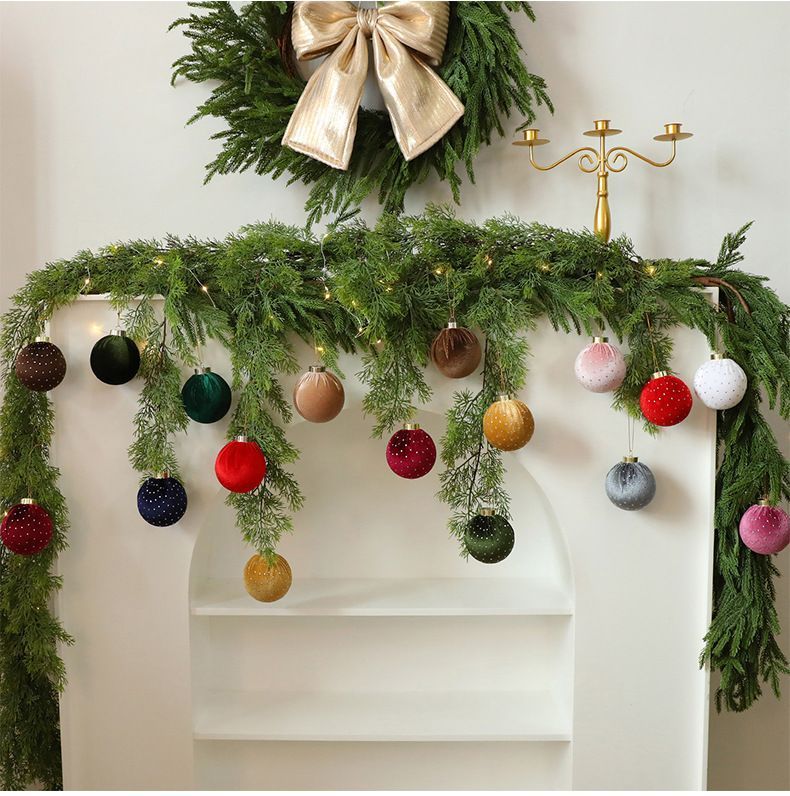 Velvet Fabric Wrapped Christmas Bauble Set view 2