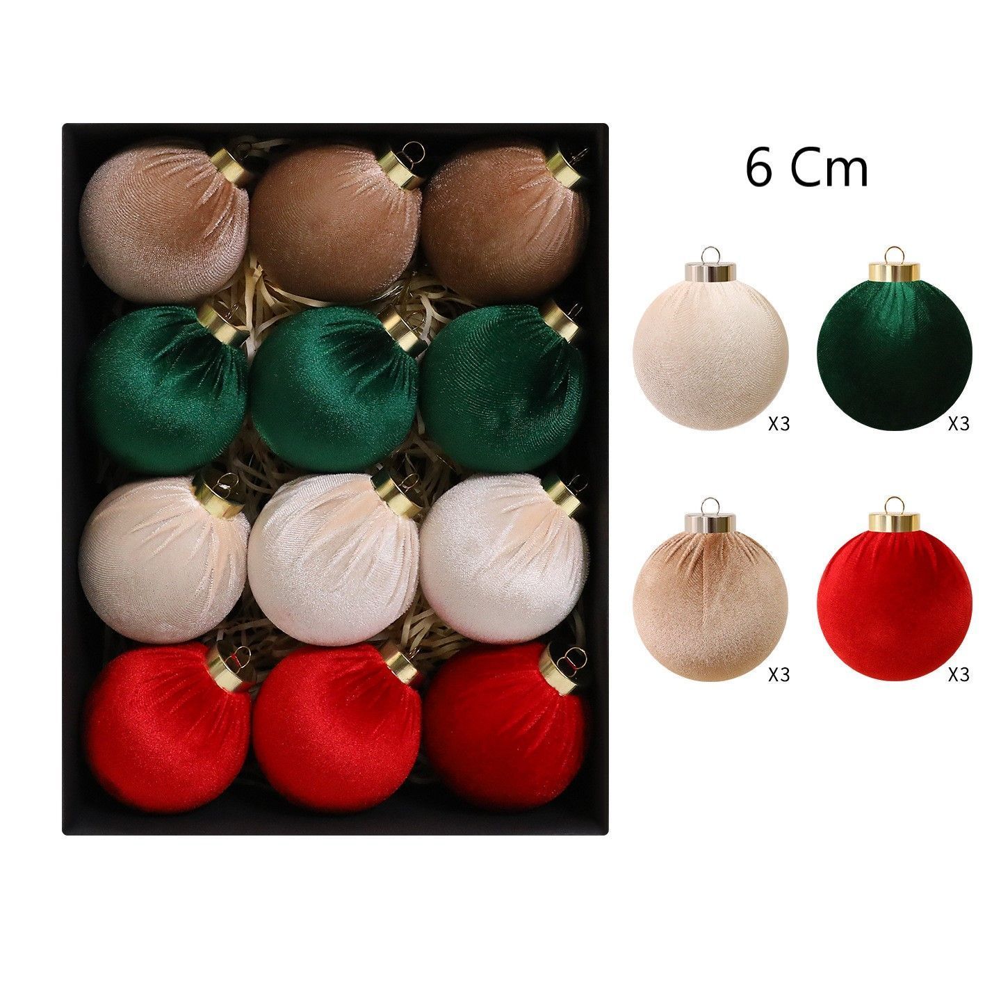 4 Assorted Colour Velvet Wrapped Christmas Baubles — image 1
